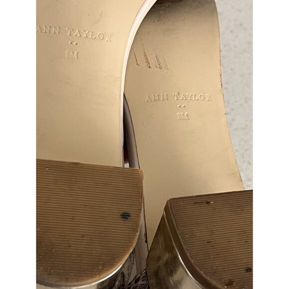 Ann Taylor Sandal Size 8 Gold Block Heel Ankle Strap Faux Snakeskin at Back - Picture 10 of 12